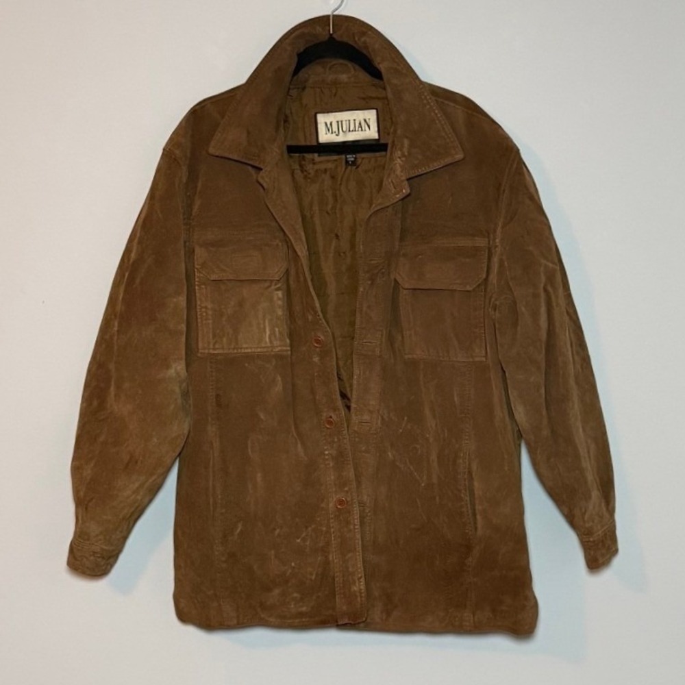 M. Julian Wilsons Leather Suede Jacket Mens L Brown Quilted Lining Chore Coat